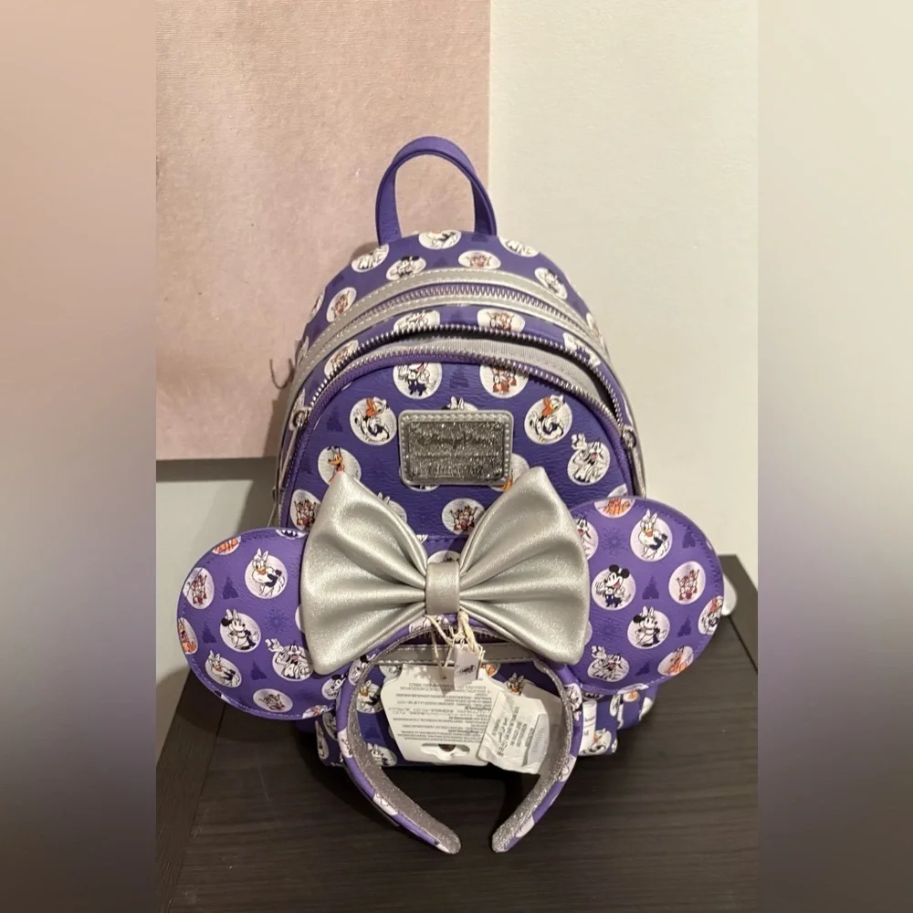 Loungefly Disney Park 100 Anniversary Mickey & Friends Platinum Backpack & Ears